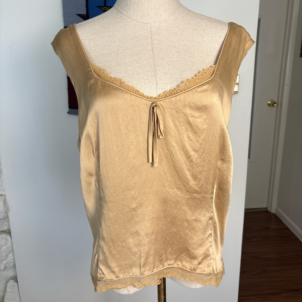 VTG Y2K Tan Silk Lace Cami by Melrose - Plus Size